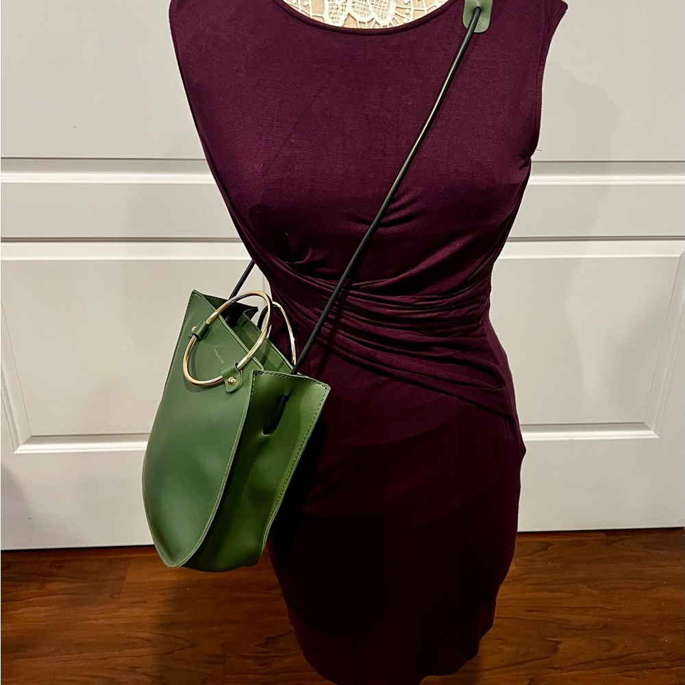 Dusun & Chic Classic Olive Green Structured Handbag w/ Gold Ring Handles